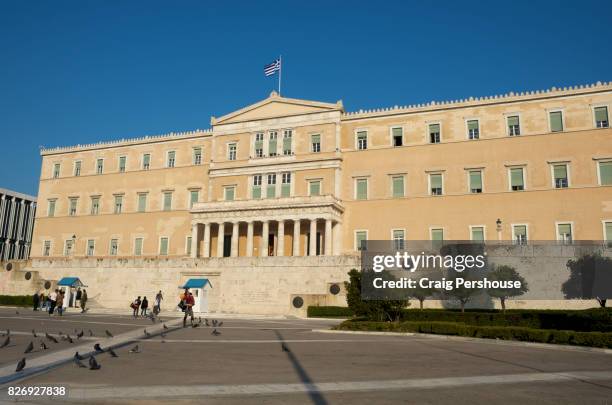 parliament house, on syntagma square. - piazza syntagma stock pictures, royalty-free photos & images