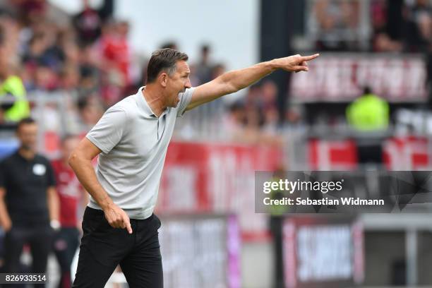 Head coach Achim Beierlorzer of SSV Jahn Regensburg gestures during the Second Bundesliga match between SSV Jahn Regensburg and 1. FC Nuernberg at...