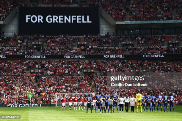 General view inside the stadium as players, officals and fans take part in a minute of silence in memory of the Grenfell Tower victims during the The...
