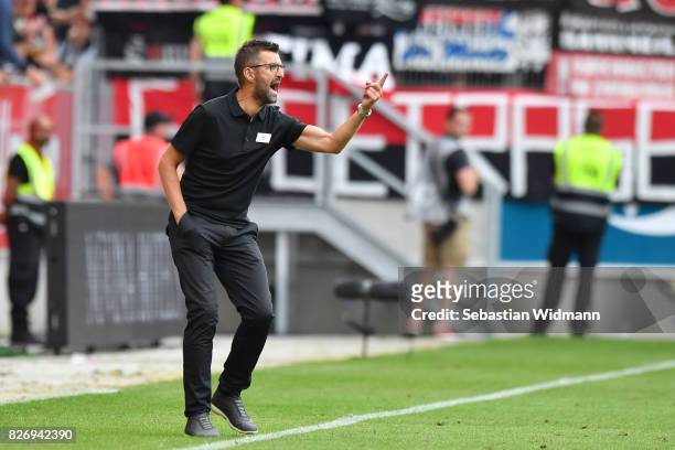 Head coach Michael Koellner of 1. FC Nuernberg gestures during the Second Bundesliga match between SSV Jahn Regensburg and 1. FC Nuernberg at...