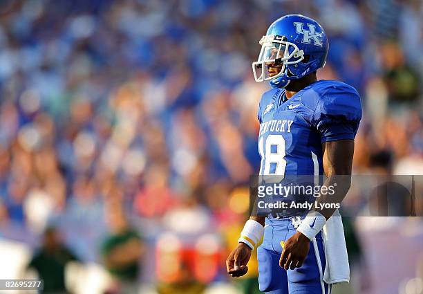 Randall Cobb of the Kentucky Widcats is pictured during the game against the Norfolk State Spartans at Commonwealth Stadium on September 6, 2008 in...