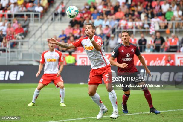 Marco Gruettner of SSV Jahn Regensburg plays the ball during the Second Bundesliga match between SSV Jahn Regensburg and 1. FC Nuernberg at...
