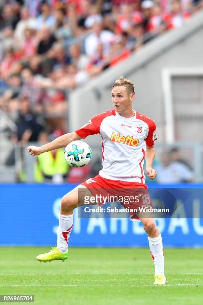 Marc Lais of SSV Jahn Regensburg plays the ball during the Second Bundesliga match between SSV Jahn Regensburg and 1. FC Nuernberg at Continental...