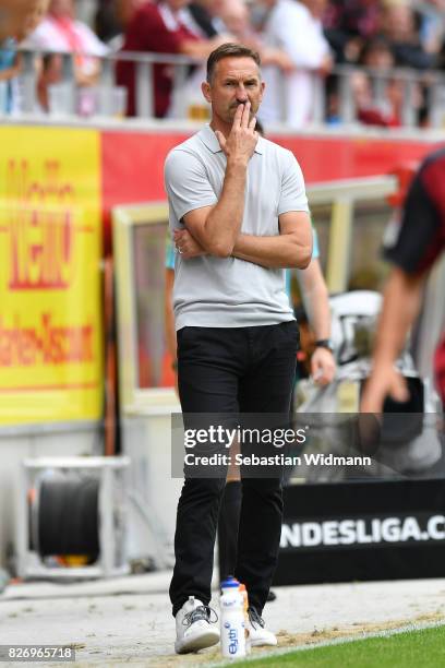 Head coach Achim Beierlorzer of SSV Jahn Regensburg gestures during the Second Bundesliga match between SSV Jahn Regensburg and 1. FC Nuernberg at...