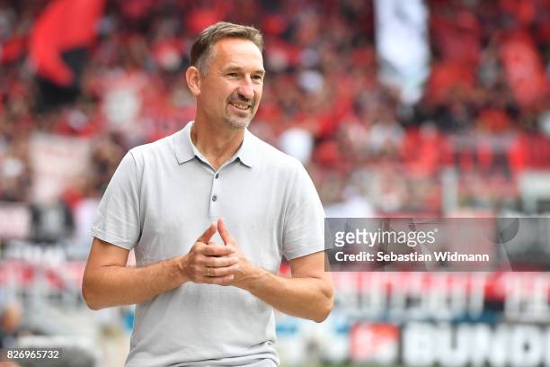 Head coach Achim Beierlorzer of SSV Jahn Regensburg gestures during the Second Bundesliga match between SSV Jahn Regensburg and 1. FC Nuernberg at...