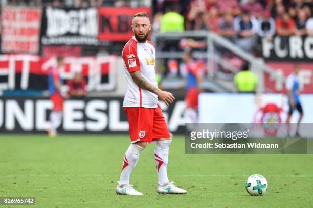 Marvin Knoll of SSV Jahn Regensburg plays the ball during the Second Bundesliga match between SSV Jahn Regensburg and 1. FC Nuernberg at Continental...
