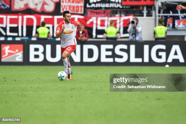 Sargis Adamyan of SSV Jahn Regensburg plays the ball during the Second Bundesliga match between SSV Jahn Regensburg and 1. FC Nuernberg at...