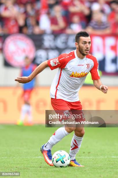 Sargis Adamyan of SSV Jahn Regensburg plays the ball during the Second Bundesliga match between SSV Jahn Regensburg and 1. FC Nuernberg at...