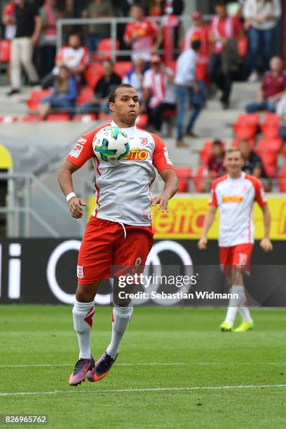 Jann George of SSV Jahn Regensburg plays the ball during the Second Bundesliga match between SSV Jahn Regensburg and 1. FC Nuernberg at Continental...