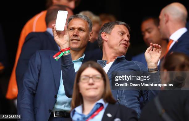 Marco van Basten looks on during the Final of the UEFA Women's Euro 2017 between Netherlands v Denmark at FC Twente Stadium on August 6, 2017 in...