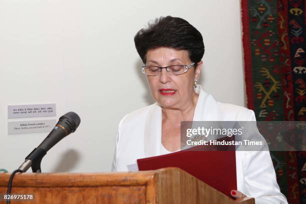 Mirjana Menkovic during the Serbian culture and craft with a showcase titled Textiles and Decoration in the Culture of the Serbs in the 19th and the...