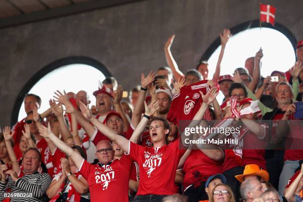 Fans watch the action during the Final of the UEFA Women's Euro 2017 between Netherlands v Denmark at FC Twente Stadium on August 6, 2017 in...