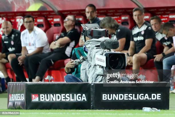 Camera team during the Second Bundesliga match between 1. FC Kaiserslautern and SV Darmstadt 98 at Fritz-Walter-Stadion on August 4, 2017 in...