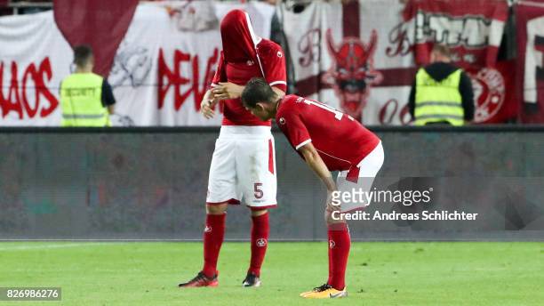 Benjamin Kessel and Mads Albaek of Kaiserslautern during the Second Bundesliga match between 1. FC Kaiserslautern and SV Darmstadt 98 at...