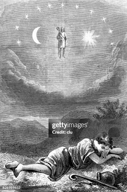 bible: joseph's dream of the good shepherd - jesus the good shepherd stock illustrations