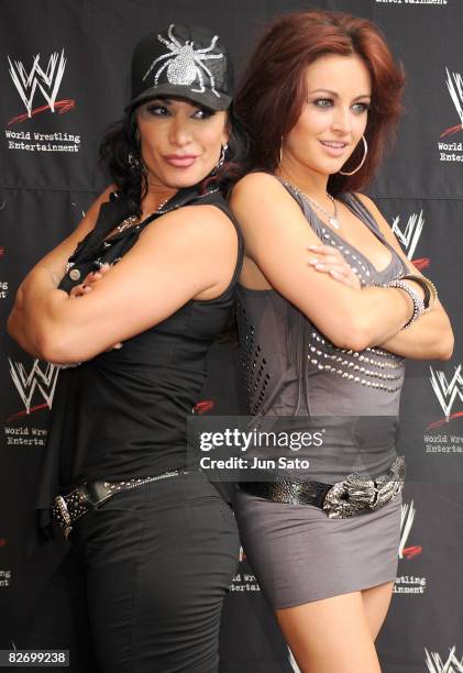 Wrestlers Maria Kanellis and Victoria attend the WWE "Summer Slam" Tokyo viewing party at Shinagawa Prince Hotel Stellar Ball on September 7, 2008 in...