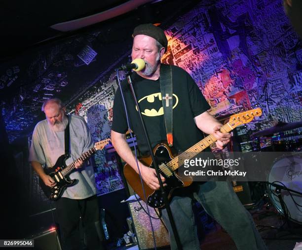 Michael Gibson and Todd McBride of The Dashboard Saviors perform during the Artist2Artist Benefit For Homeless Veterans at The Office on August 5,...