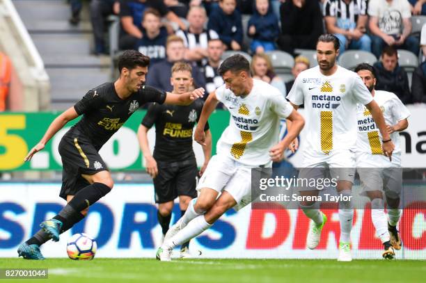 Mikel Merino of Newcastle United controls the ball during the Pre Season Friendly match between Newcastle United and Hellas Verona at St.James' Park...