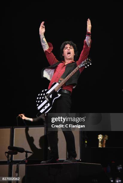 Billie Joe Armstrong of Green Day performs during the 2017 'Radio Revolution' Tour at Oakland-Alameda County Coliseum on August 5, 2017 in Oakland,...