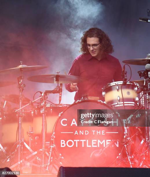 Drummer Bob "Sideshow Bob" Hall of Catfish and the Bottlemen performs during the 2017 'Radio Revolution' Tour at Oakland-Alameda County Coliseum on...