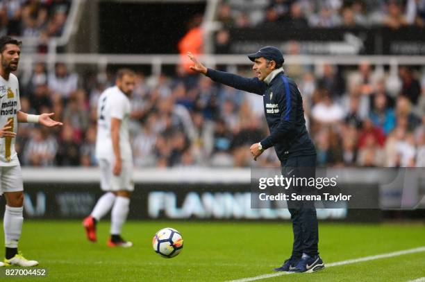 Head Coach Fabio Pecchia shouts from the sidelines during the Pre Season Friendly match between Newcastle United and Hellas Verona at St.James' Park...