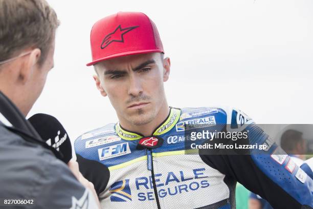 Loris Baz of France and Avintia Racing speaks with journalists on the grid during the MotoGP race during the MotoGp of Czech Republic - Race at Brno...