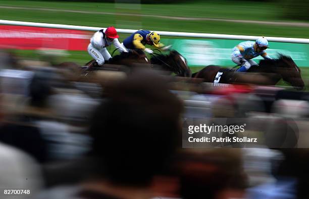 The riders challenge on the course during the International Race Day at Iffezheim Race Track on September 7, 2008 in Baden-Baden, Germany