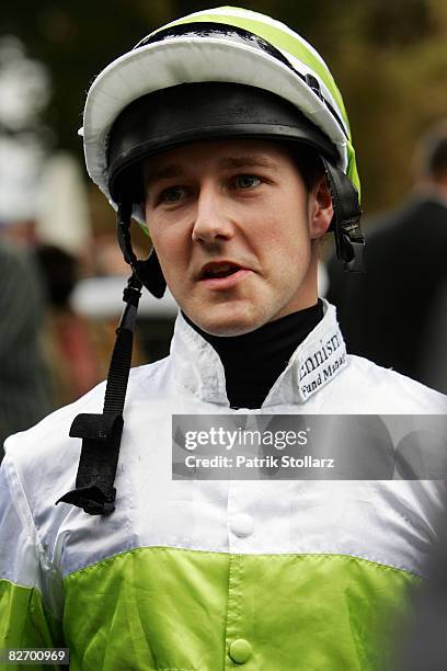 The jockey Thomas Peter Queally looks on prior the International Race Day at Iffezheim Race Track on September 7, 2008 in Baden-Baden, Germany