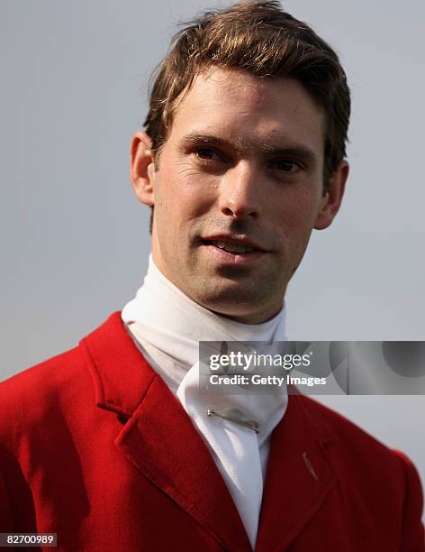 Harry Meade of Great Britain looks on during the show sumping of the Burghley Horse Trial in the HSBC FEI Classics Series on September 7, 2008 in...