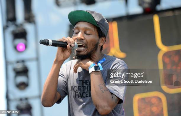 Rapper Del the Funky Homosapien of Deltron 3030 and Heiroglyphics performs onstage at the Summertime in the LBC festival on August 5, 2017 in Long...