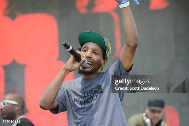 Rapper Del the Funky Homosapien of Deltron 3030 and Heiroglyphics performs onstage at the Summertime in the LBC festival on August 5, 2017 in Long...