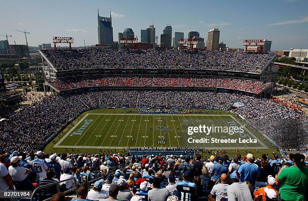 General view of the opening kickoff between the Jacksonville Jaguars and Tennessee Titans during their game at LP Field on September 7, 2008 in...