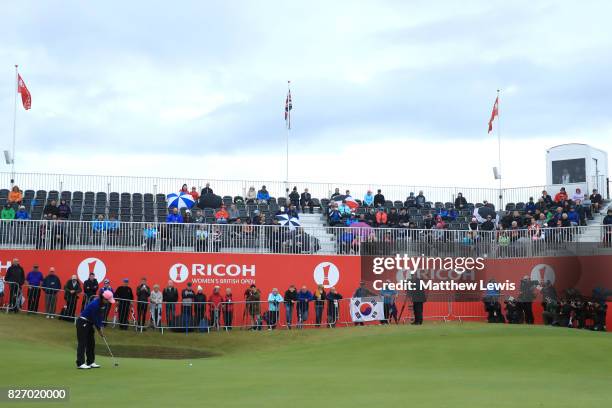 In-Kyung Kim of Korea putts on the 18th green during the final round of the Ricoh Women's British Open at Kingsbarns Golf Links on August 6, 2017 in...