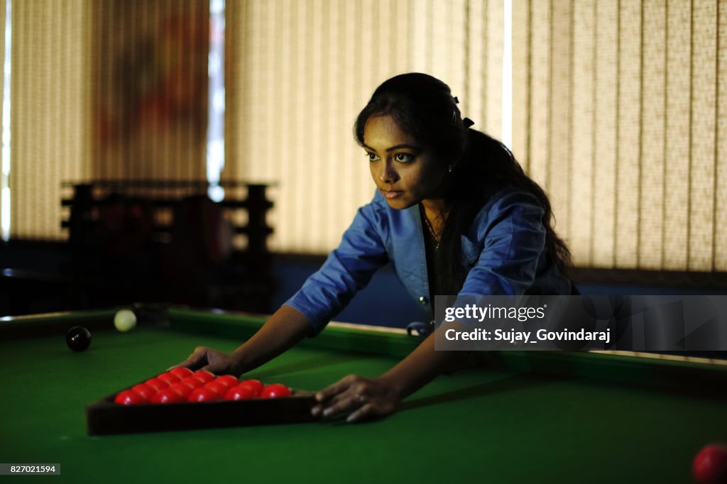 Female Placing the Snooker Balls