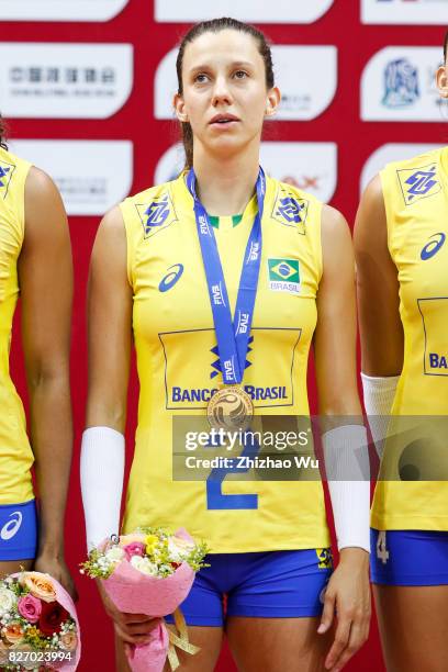 Macris Carneiro of Brazil during the award ceremony 2017 Nanjing FIVB World Grand Prix Finals between Italy and Brazil on August 6, 2017 in Nanjing,...