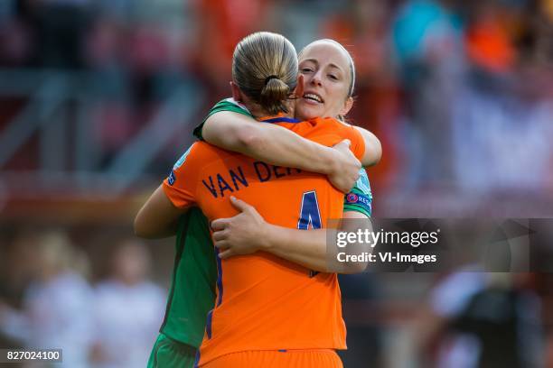 Mandy van den Berg of Holland Women, goalkeeper Loes Geurts of Holland Women during the UEFA WEURO 2017 final match between The Netherlands and...