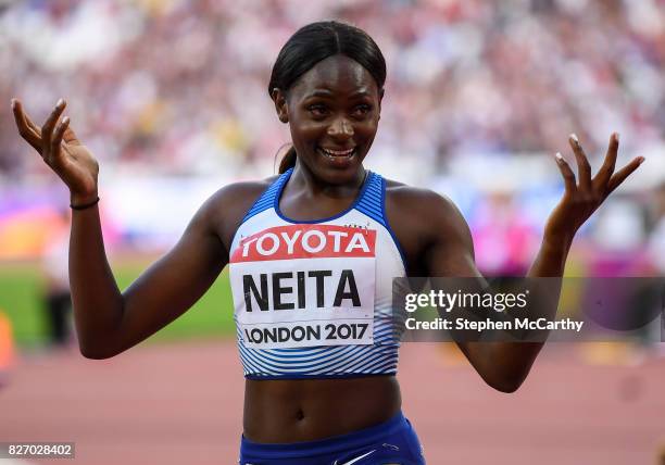 London , United Kingdom - 6 August 2017; Daryll Neita of Great Britain reacts following her Women's 100m semi-final during day three of the 16th IAAF...