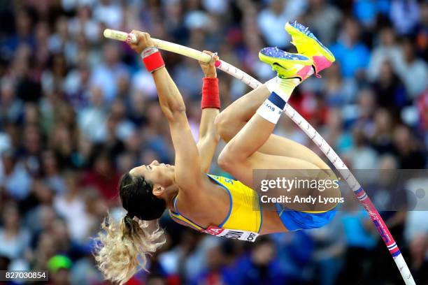 Angelica Bengtsson of Sweden competes in the Women's Pole Vault final during day three of the 16th IAAF World Athletics Championships London 2017 at...