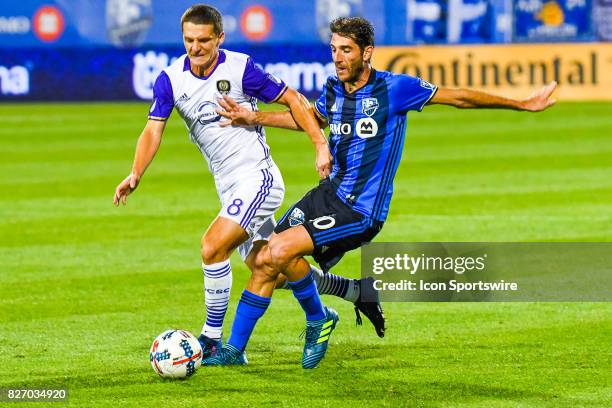 Montreal Impact midfielder Ignacio Piatti and Orlando City SC forward Will Johnson battling for control of the ball during the Orlando City SC versus...