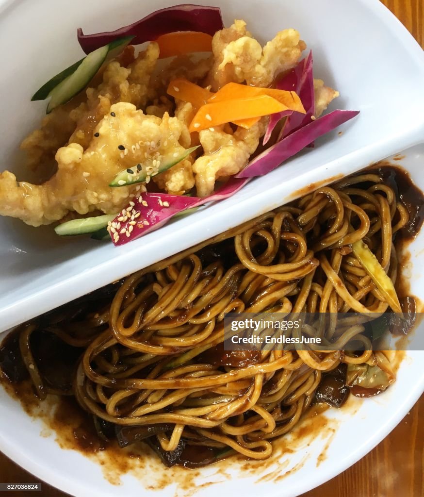 Sweet & Sour Pork and Korean Noodles with Soy Bean Paste