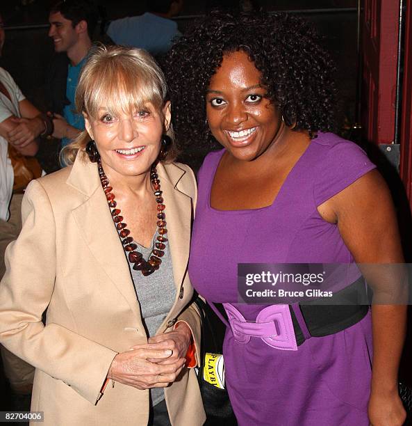 Hosts of "The View" Barbara Walters and Sherri Shepherd pose backstage at "Xanadu" on Broadway at The Helen Hayes Theater on September 6, 2008 in New...
