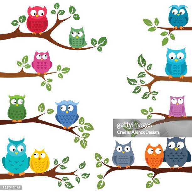 owls in love - strix stock illustrations