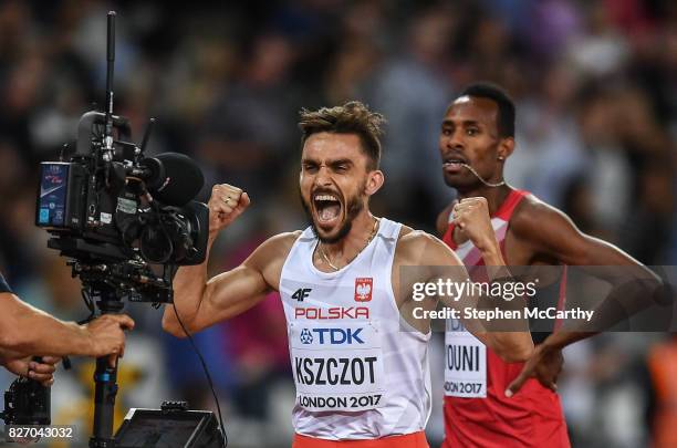 London , United Kingdom - 6 August 2017; Adam Kszczot of Poland celebrates following his Men's 800m semi-final during day three of the 16th IAAF...