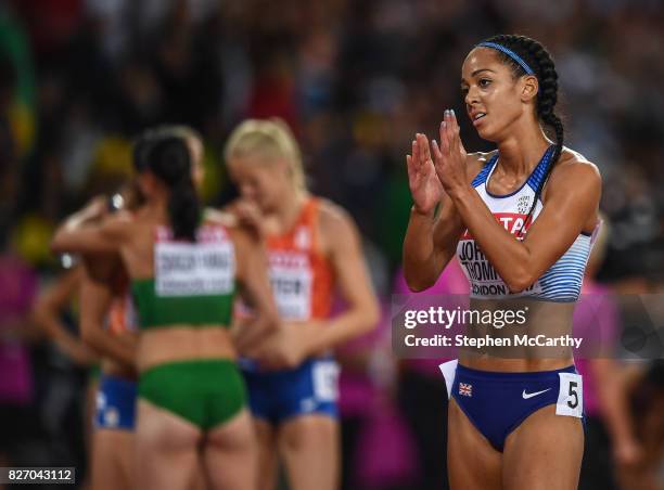 London , United Kingdom - 6 August 2017; Katarina Johnson-Thompson of Great Britain following the Women's Heptathlon event during day three of the...