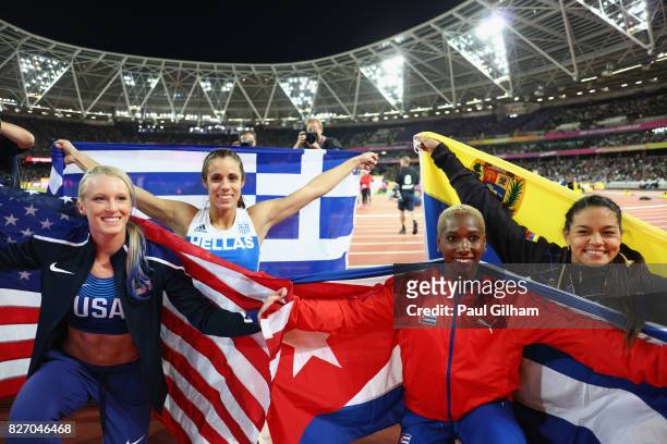 Ekaterini Stefanidi of Greece, gold, Sandi Morris of the United States, silver, Robeilys Peinado of Venezuela, bronze, and Yarisley Silva of Cuba...