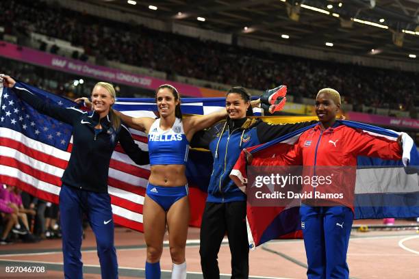 Ekaterini Stefanidi of Greece, gold, Sandi Morris of the United States, silver, Robeilys Peinado of Venezuela, bronze, and Yarisley Silva of Cuba...