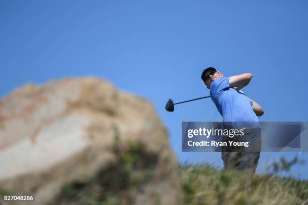 Jim Knous plays his shot from the third tee during the final round of the Web.com Tour Ellie Mae Classic at TPC Stonebrae on August 6, 2017 in...