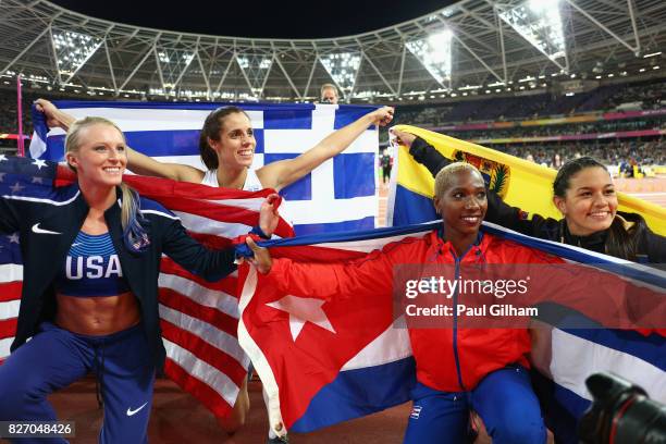 Ekaterini Stefanidi of Greece, gold, Sandi Morris of the United States, silver, Robeilys Peinado of Venezuela, bronze, and Yarisley Silva of Cuba...