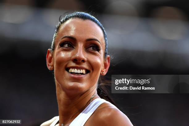 Ivet Lalova-Collio of Bulgaria looks on in the womens 100m semi-finals during day three of the 16th IAAF World Athletics Championships London 2017 at...