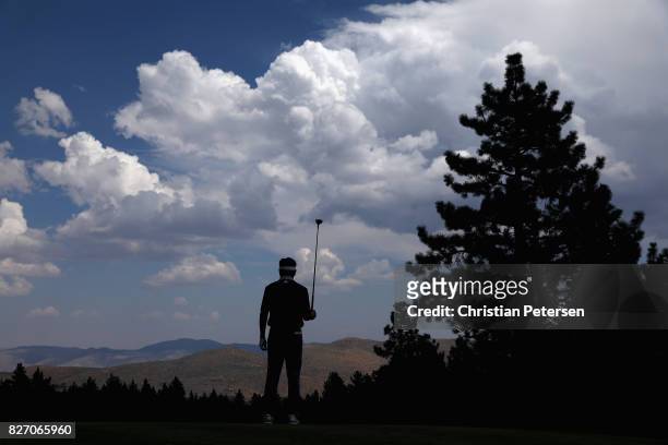 Charlie Wi prepares to play his shot from the 17th tee during the final round of the Barracuda Championship at Montreux Country Club on August 6,...